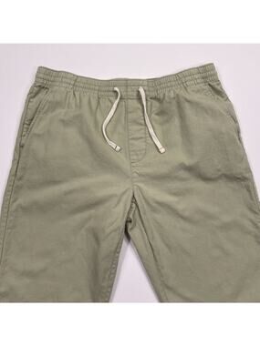 Wellen Mens M 28L Green Cotton Linen Blend Elastic Waist Drawstring Casual Pants